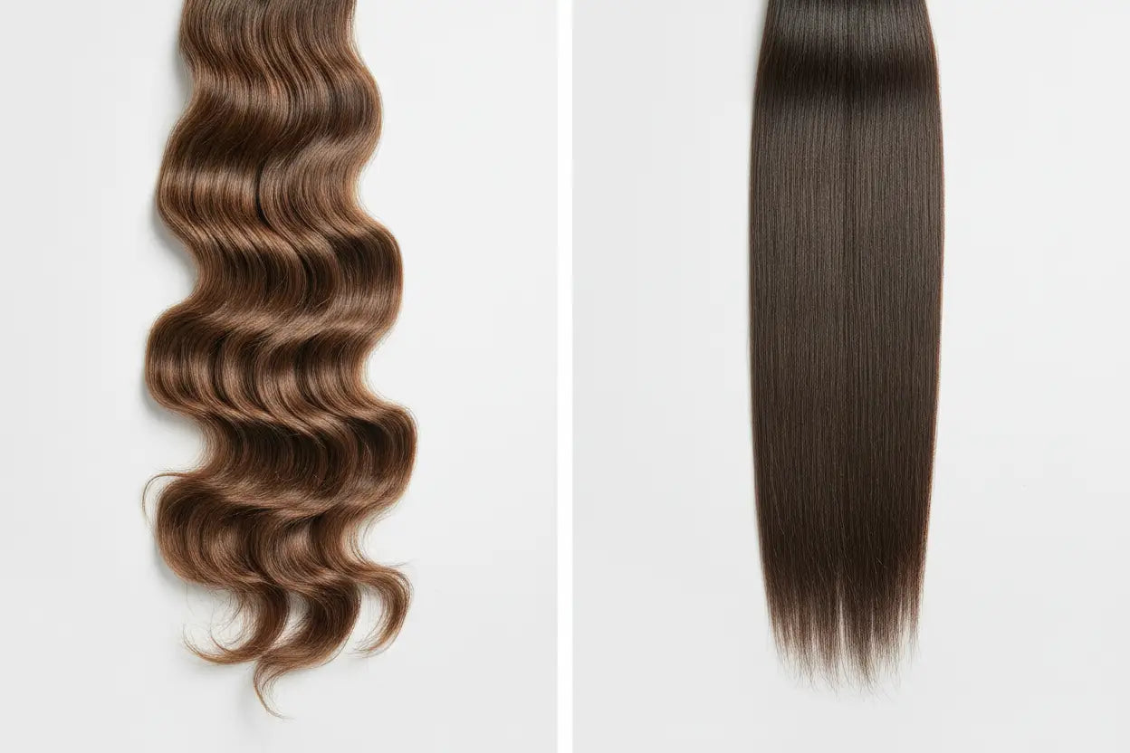 Comparaison extensions Raw Hair vs extensions traitées - différence qualité, brillance naturelle cheveux vierges 100% vs cheveux traités chimiquement, guide choix extensions 2026