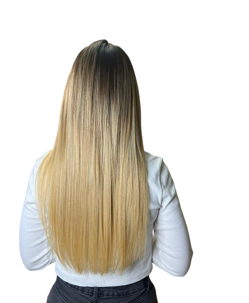 Extensions Cheveux Lisses NahaHair – Tie and Dye #2/60 Châtain Clair & Blond, 100% cheveux humains, effet balayage naturel