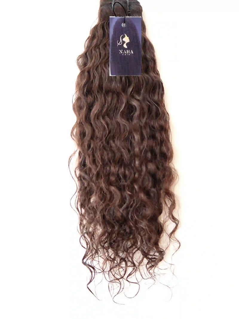 Extensions Cheveux Bouclés NahaHair – Châtain, 100 % cheveux humains, texture naturelle et volumineuse