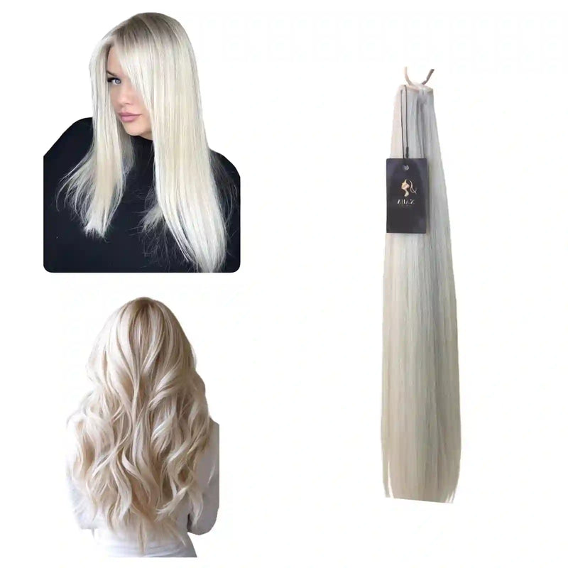 Extensions Cheveux Lisses NahaHair – Blond/Blanc #60, 100 % cheveux humains, texture premium