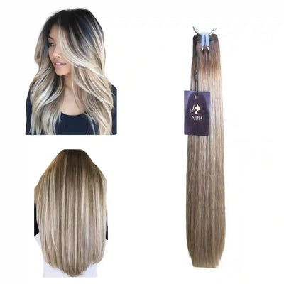 Extensions Cheveux Lisses NahaHair – Châtain Très Clair Blond Cendré #4/60, 100% cheveux humains, texture naturelle premium
