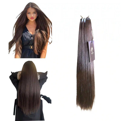 Extensions Cheveux lisse NahaHair – Brun #2, 100 % cheveux humains, texture naturelle