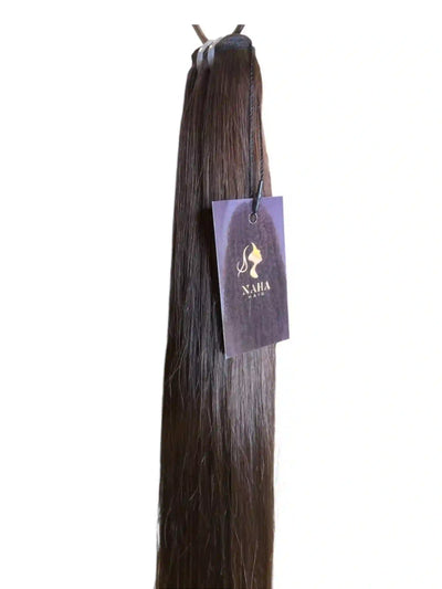 Extensions Cheveux lisse NahaHair – Brun #2, 100 % cheveux humains, texture naturelle