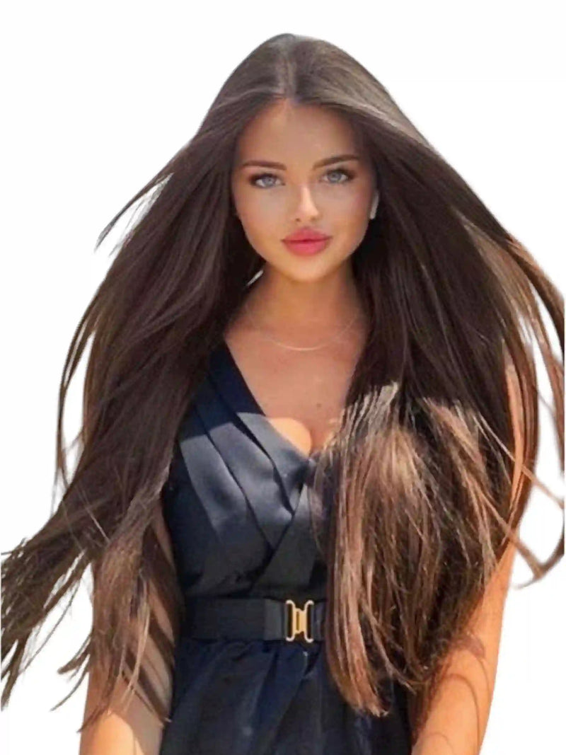 Extensions Cheveux lisse NahaHair – Brun #2, 100 % cheveux humains, texture naturelle