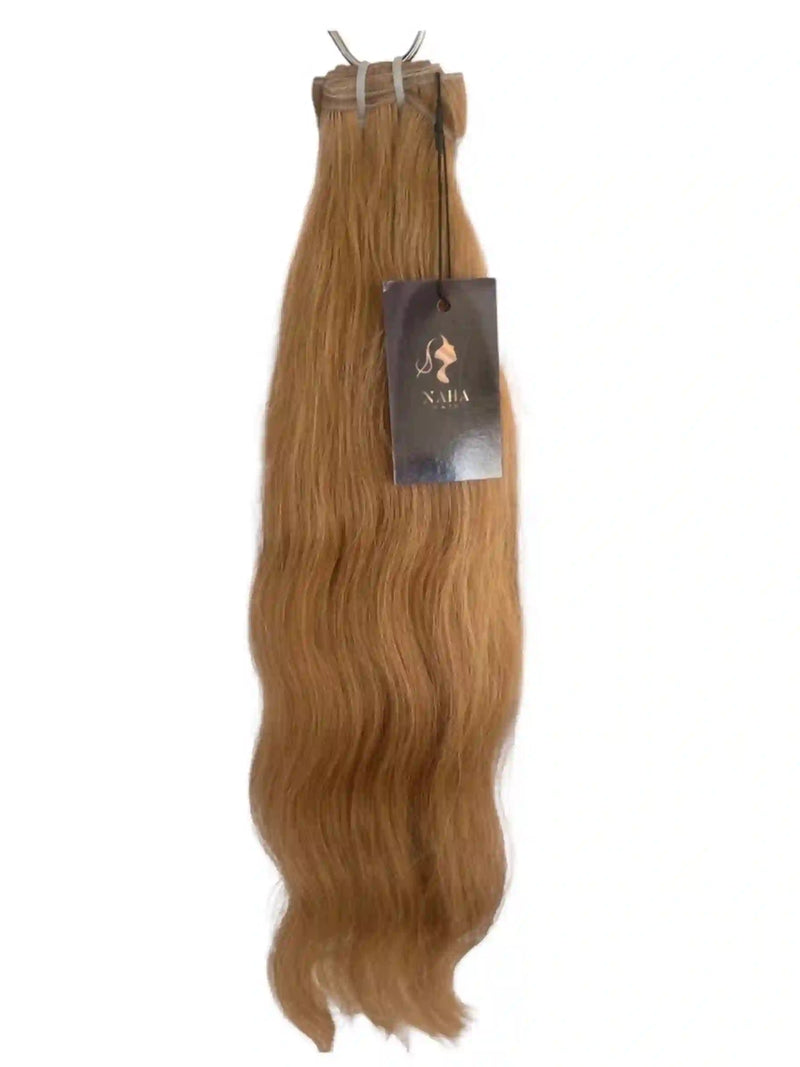 Texture ondulée naturelle extensions blond miel 18 couleur chaude lumineuse