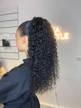 Queue de Cheval Cheveux Bouclés NahaHair – Brun Foncé 1B, 100 % cheveux humains, texture naturelle