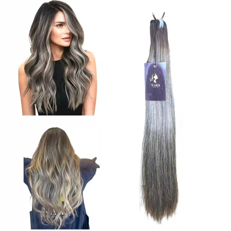 Extensions Cheveux Lisses NahaHair – Méché Châtain & Blond Platine #2/60, 100% cheveux humains Raw Hair, effet balayage naturel
