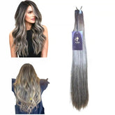 Extensions Cheveux Lisses NahaHair – Méché Châtain & Blond Platine #2/60, 100% cheveux humains Raw Hair, effet balayage naturel