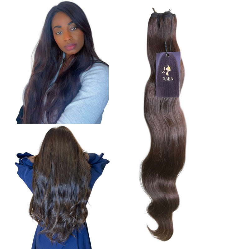 extensions cheveux ondulés Brun #2, 100 % cheveux humains - NahaHair, Cheveux de Luxe-France