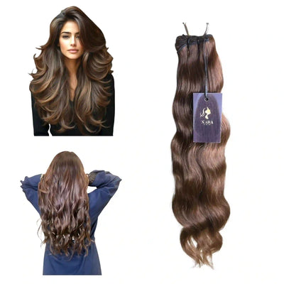 Extensions Cheveux Ondulés NahaHair – Bruns #4, 100 % cheveux humains, texture naturelle