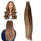Extensions cheveux humains méché #4/24 marron clair blond - Texture lisse qualité premium - NahaHair