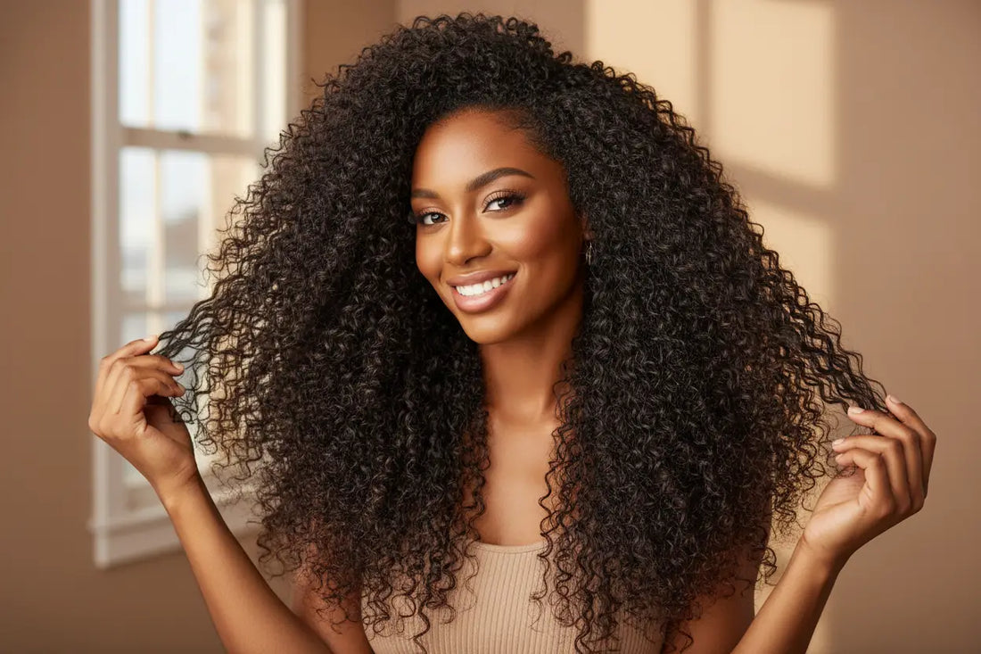 Extensions cheveux crépus Raw Hair - Femme afro avec extensions kinky curly parfaitement intégrées, blending naturel cheveux texturés, volume et longueur, guide expert NAHA HAIR Salon-de-Provence