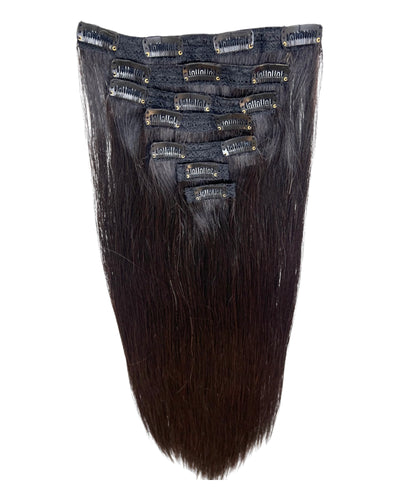 Extensions Cheveux Clips NahaHair – Brun 1B, 100 % cheveux humains, faciles à poser, texture naturelle
