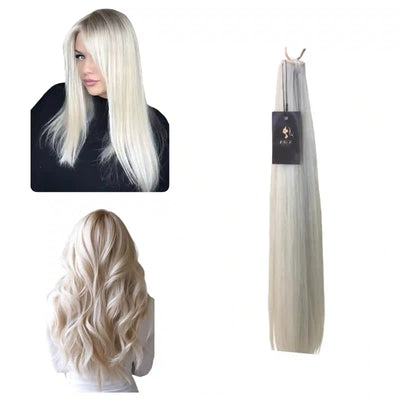 Extensions Cheveux Lisses NahaHair – Blond/Blanc #60, 100 % cheveux humains, texture premium