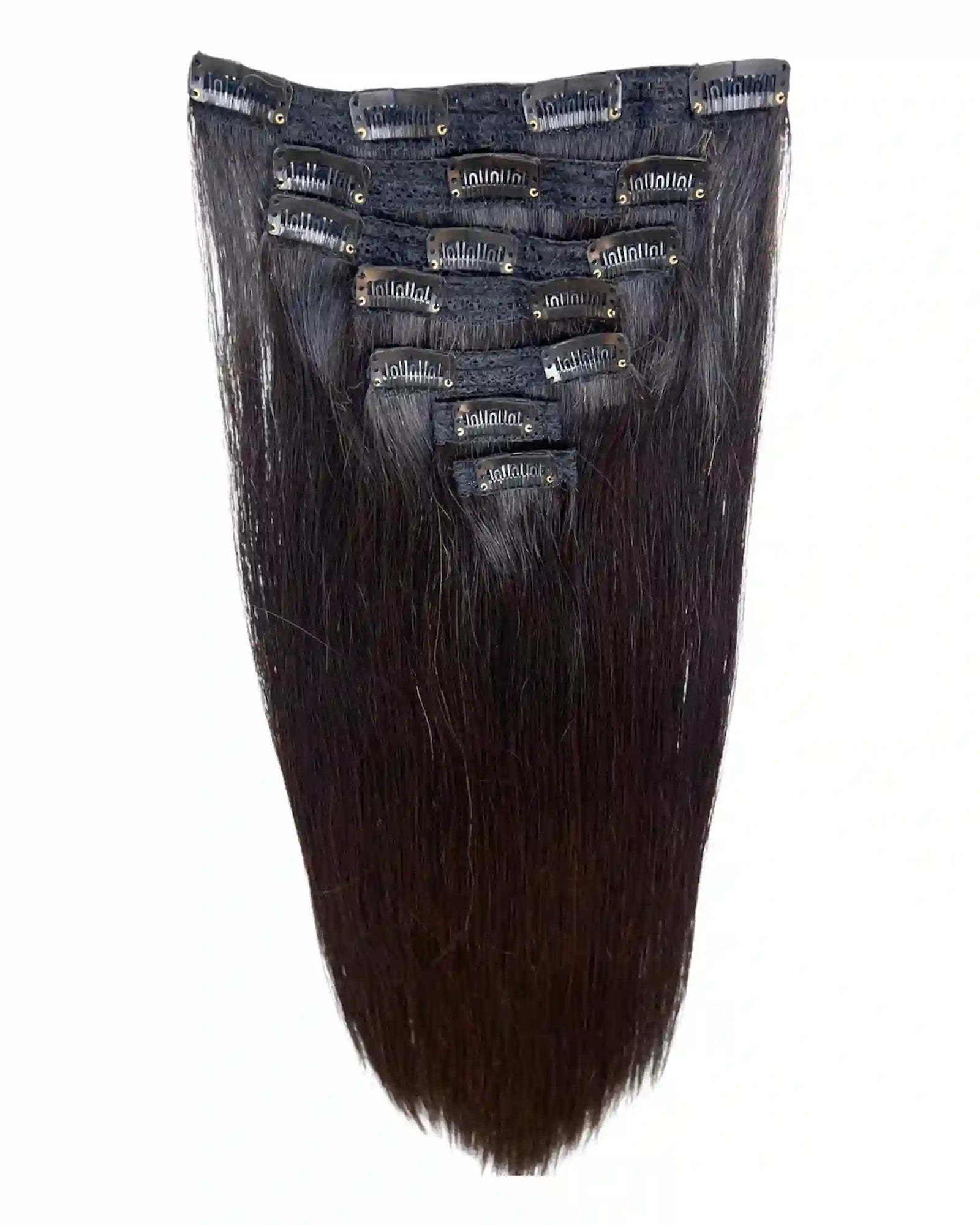 Extensions Cheveux Clips NahaHair – Brun 1B, 100 % cheveux humains, faciles à poser, texture naturelle