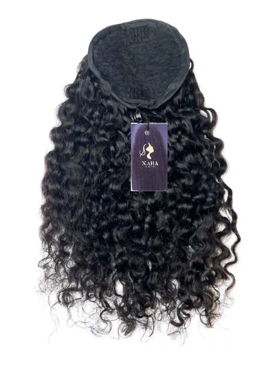 Queue de Cheval Cheveux Bouclés NahaHair – Brun Foncé 1B, 100 % cheveux humains, texture naturelle