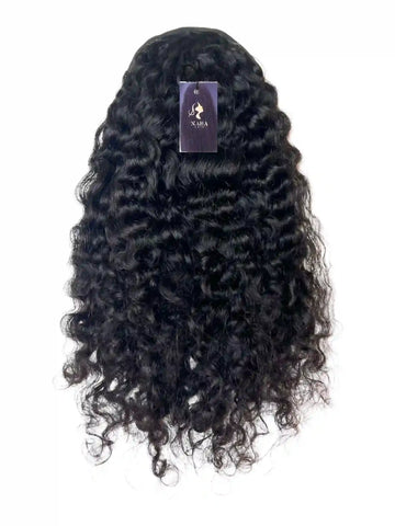 Queue de Cheval Cheveux Bouclés NahaHair – Brun Foncé 1B, 100 % cheveux humains, texture naturelle