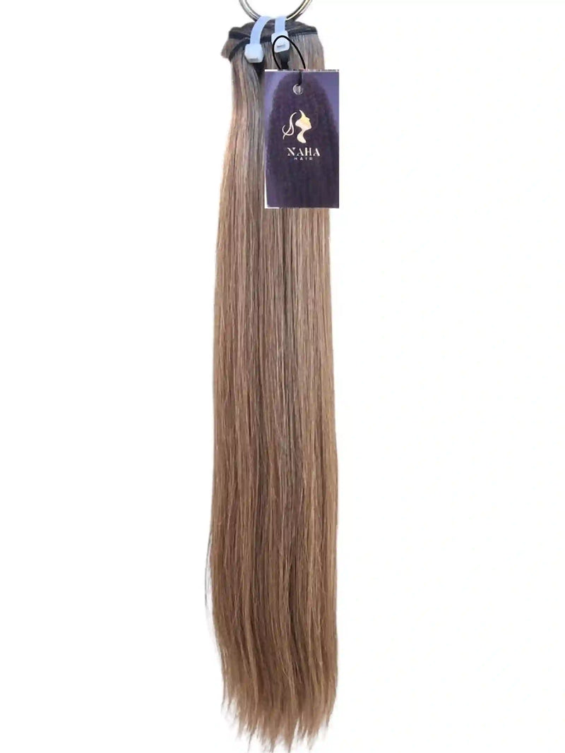 Extensions cheveux lisses méché marron clair et blond #4/24 - 100% cheveux humains premium - NahaHair France
