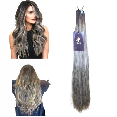 Extensions Cheveux Lisses NahaHair – Méché Châtain & Blond Platine #2/60, 100% cheveux humains Raw Hair, effet balayage naturel
