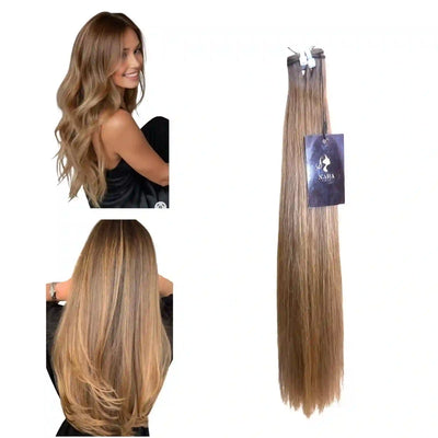 Extensions cheveux lisses méché brun #8/18 - 100% cheveux humains premium - NahaHair France
