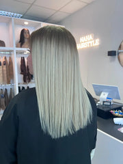 Extensions Cheveux Lisses NahaHair – Blond/Blanc #60, 100 % cheveux humains, texture premium