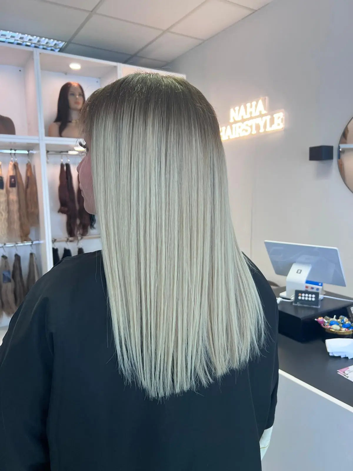 Extensions Cheveux Lisses NahaHair – Blond/Blanc #60, 100 % cheveux humains, texture premium