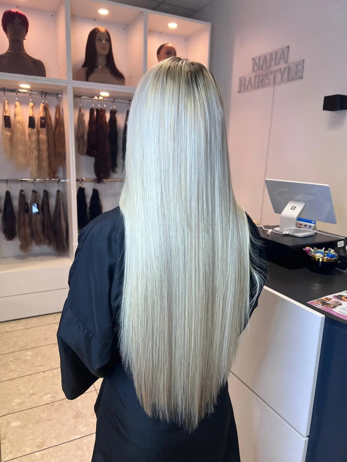Extensions Cheveux Lisses NahaHair – Blond/Blanc #60, 100 % cheveux humains, texture premium