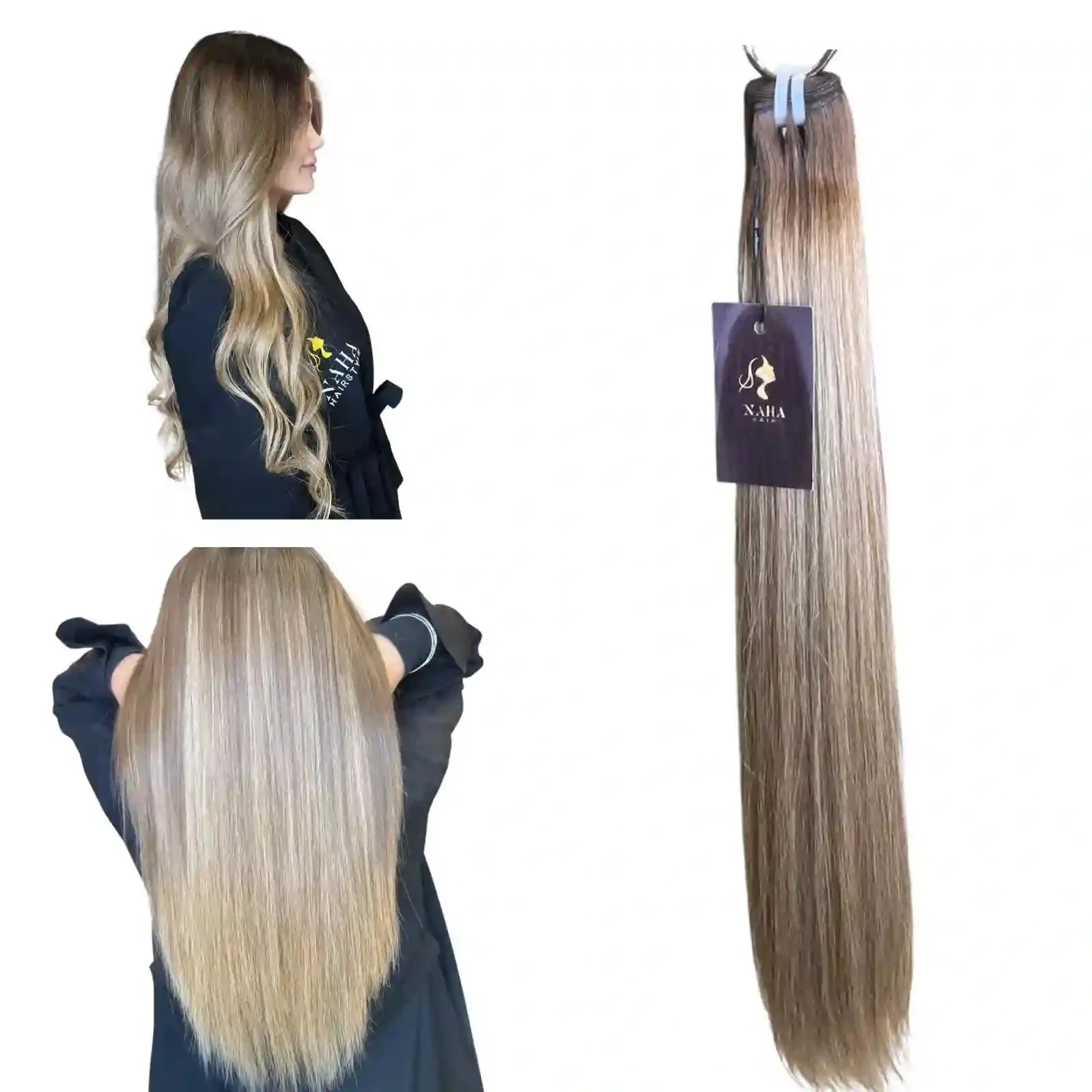 Extensions Raw Hair méché marron et blond #4/613 - Cheveux naturels vierges effet balayage - NahaHair France
