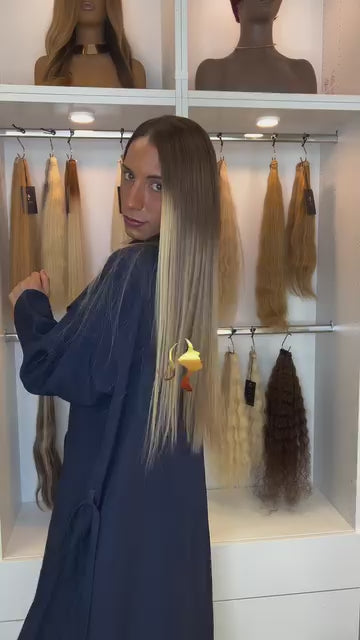Cargar vídeo: Extensions Raw Hair Lisses – Tie and Dye Châtain &amp; Blond Platine #4/613